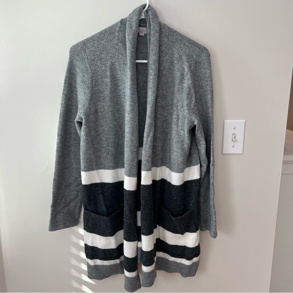LOFT Gray Striped Women's Sweater, Medium Petite